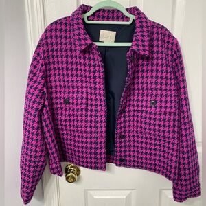 LOFT Houndstooth Textured Cropped Shirt Jacket, XL petite, Fuchsia/Black, NWOT